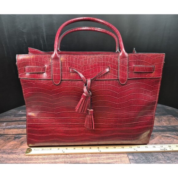 Bueno Burgundy Croc Embossed Faux Leather Large Weekender Tote Purse Attache VTG - Picture 14 of 16